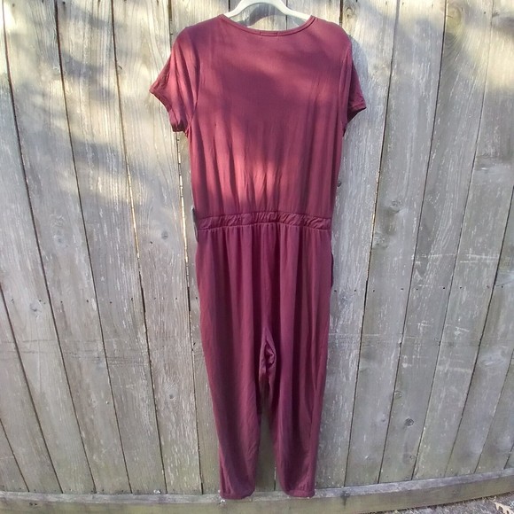 NWT J For Justify size XL jumpsuit short sleeve henley bordeaux red - Picture 10 of 12